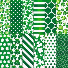 24 ورقة عيد القديس باتريك ورقة شامروك البرسيم نمط الحرفية الأيرلندية الخضراء التفاف سجل القصاصات ورقة مطوية مسطحة لصنع بطاقة DIY ألبوم صور القصاصات 24 تصميمًا 11.8 × 11.8 بوصة in Kuwait