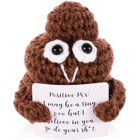 Positive Poo, 3 Inch Cute Crochet Doll Knitted Wool Doll with Positive Cards Funny Positive Doll for Friends Party Decoration Encouragement