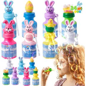 JOYIN 24pcs Easter Bubble Wands, 8 desigs Bubble Wands with Animal and Easter Egg Characters,for Easter Egg Fillers,Basket Stuffers, Easter Game, Classroom Gifts,Good Bag Fillers and More.