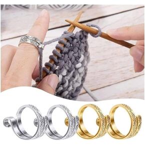 2Pcs Silver Crochet Finger Loop for Knitting, Adjustable Crochet Tension Ring, Classic Open Yarn Guide Finger Thimble Rings for Mother, Knitting and Crochet