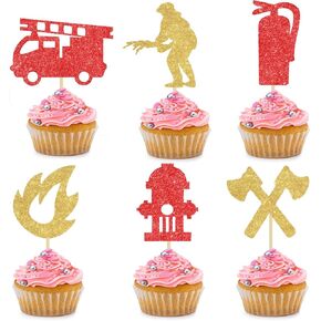 24 Pcs Fire Brigade Cupcake Toppers for Fire Protection Theme Party Birthday Party Wedding Baby Shower Anniversary Party Cake Decorations Supplies Picks