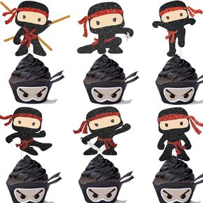 Ninja Cupcake Toppers 18 Pcs - Ninja Party Themed Kids boys Birthday Party Event Decoration Supplies