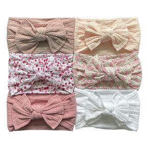 6 Pcs Soft Cable Knit Baby Nylon Headbands Hair bands,Top Knot Wide Nylon Turban Head Wraps Kids Girls Hair Bows (Set10)