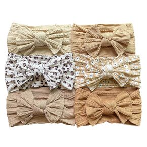 6 Pcs Soft Cable Knit Baby Nylon Headbands Hair bands,Top Knot Wide Nylon Turban Head Wraps Kids Girls Hair Bows (Set10)