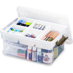 17 Quart Plastic Storage Box with Removable Tray Caddy Clear Art Supply Craft Organizers Playroom Container Organizer with Lid for Bead Crayon Tool Sewing Playdoh