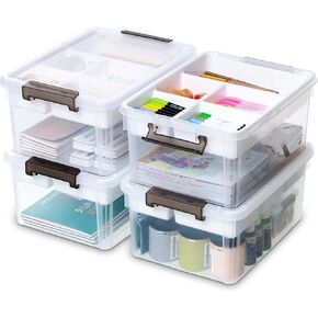 17 Quart Plastic Storage Box with Removable Tray Caddy Clear Art Supply Craft Organizers Playroom Container Organizer with Lid for Bead Crayon Tool Sewing Playdoh