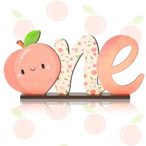 Haooryx Peach ONE Letter Sign Wooden Centerpiece, Spring Summer 1st Birthday Sweet Peach Table Topper Sign Decoration for One-year-old Girls First Birthday Baby Shower Sweet As A Peach Party Supplies