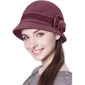 Women Cloche Bucket Bowler Hat 1920s Vintage Church Dress Party Hat Fall Winter Bell Round Cap Ladies Floral Fedora Hat