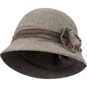 Women Cloche Bucket Bowler Hat 1920s Vintage Church Dress Party Hat Fall Winter Bell Round Cap Ladies Floral Fedora Hat