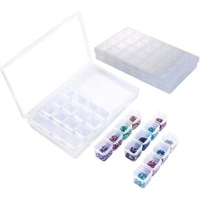 NAHAO Plastic Jewelry Organizer Container Storage Box Single Mini Plastic Storage Box 28 Grids for Beads, Jewelry, Tools, Pill and Fishing Lures (Clear Plastic - 2 Pack)