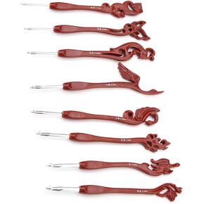 8Pcs Crochet Hooks Set, Retro Birds Unique Knitting Smooth Needles Tools Aluminum Red Ergonomic Handle Blunt Needles Yarn Knitting for Arthritic Hands