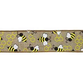 Craig Bachman Mini Bumblebees on Canvas Wired Ribbon, 10 Yards (Light Beige, 1.5 Inch)