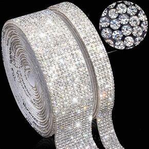 2 Rolls 6 Yards Bling Crystal Self Adhesive Rhinestone Sheets DIY Decoration Diamond Sticker Diamond Ribbon with 2 mm Rhinestones for Car Home DIY Crafts Decors, 1 cm, 2.5 cm Wide (Clear)