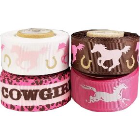 7/8" Grosgrain Ribbon Cowgirl/Horse Set for Gift Package Wrapping, Hair Bow Clip Accessory Making, Crafting, Wedding Decor... (20yd(4x5yd) 7/8" Grosgrain Ribbon-Cowgirl and Horses Giddyup