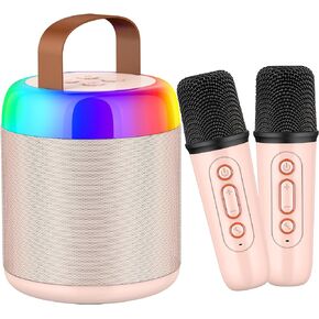 Karaoke Machine for Kids, Portable Bluetooth Speaker with 2 Wireless Microphones and LED Lights, Music Player Toys Gifts for Kids Ages 4, 5, 6, 7, 8, 9, 10+ Year Old Birthday Party (Black)