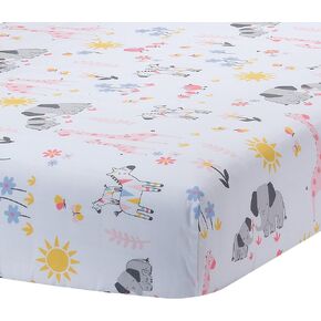 Lambs & Ivy Jazzy Jungle 100% Cotton Safari Baby Fitted Crib Sheet - White