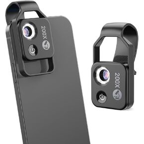 Pocket Phone Microscopes, 200X Zoom Clip On Microscopes Magnifier with CPL Lens & LED Light, Portable Microscopic Lens for iPhone for Samsung for Huawei for Google, to Enjoy Microworld(Black)