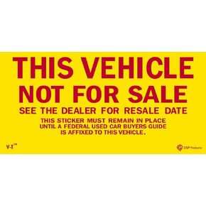 100 Pack Car Dealer This Vehicle Not for Sale Stickers Yellow RED Lettering 2 3/4" X 5 1/2"