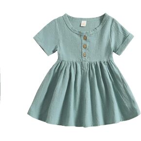 JLKGICF Toddler Baby Girl Dresses Ruffle Sleeve Solid Ribbed Casual Dress Cute Summer Sundress with Pocket for Girls in Kuwait