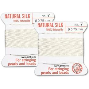 2 Pcs Griffin Natural Silk Beading Cord Thread and Needle Size 7 White Color