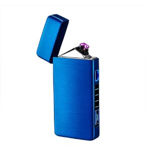 SKRFIRE Windproof Lighter Outdoor, Dual Arc Electric Lighter PVD-Plating Wearproof Lighter Rechargeable USB Lighter Flameless Plasma Lighter with Rhythmic Flashing Battery Indicator (Black)