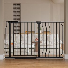30" Tall 58"-77" Extra Wide Baby Gate for Stairs Doorways Large Long Dog Gates for The House Child Safety Gates Metal Pet Gate Hardware No Drilling Pressure Mounted Gates Indoor (58"-77" Wide)