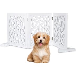 Freestanding Pet Gate Dog Gate, 3-Panel Folding Puppy Gate Wooden Fence Barrier for Small Medium Pet, Indoor Cat Dog Gates for House, Stairs, Doorways with 2Pcs Support Feet, 47" X 18.8"