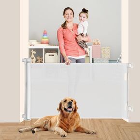Upgrade 71 Retractable Baby Gate for Stairs,34" Tall Mesh Baby Gate or Mesh Dog Gate, 6 Foot Retractable Baby Gate, Child Safety Gate for Doorways, Stairs, Hallways, Indoor/Outdoor(White)