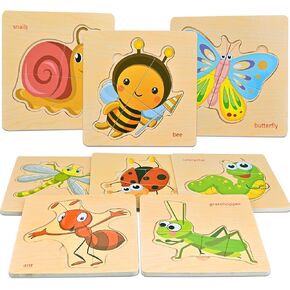 8pcs Wooden Puzzles for Toddlers 1-3, Toddler Puzzles Ages 2-4, Montessori Toys for 1-3+ Years Girl Boy, Sea Animal Puzzle for Kids, Jigsaw Puzzles Educational Toys Preschool Puzzles for 1-3