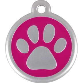 Red Dingo QR Collar Tag, Pawprint, Large, Hot Pink