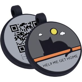 Upgraded Personalized Dog Tags Engraved with 3D QR Code for Dogs Cat Collar - Silicone Silent Pet Tag - Create Online Profile No APP Requirement (Black-Cat)