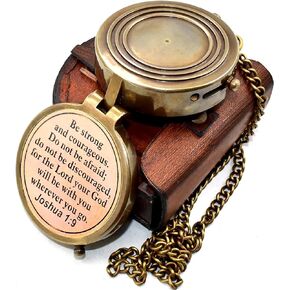 Compass Your Tommy Your Tubbo Brass Pocket Compass with Leather Carry Case, Compass with Chain, Pirates Compass, Engravable Gift Compass, Camping Compass