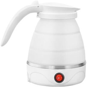 Travel Collapsible Electric Kettle, Silicone Collapsible Heating Water Boiler, Portable Tea Kettle for Coffee Fast Water Boiling Pot with Separable Power Cord 110V (White)