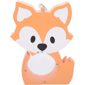Wooden Piggy Bank Fox Shaped Coin Bank with Transparent Window Cartoon Money Saving Box for Kids