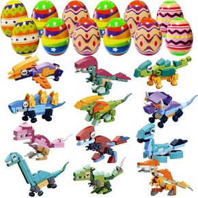 12 Pack Toy Filled Easter Eggs, Prefilled Easter Eggs with Dinosaur Building Blocks Toys, Easter Eggs Dinosaur Toys Gifts for Kids Eggs Hunt Basket Stuffer in Saudi Arabia