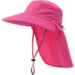 Home Prefer Outdoor UPF50+ قبعة شمس شبكية واسعة الحواف مع غطاء للرقبة (أحمر وردي)