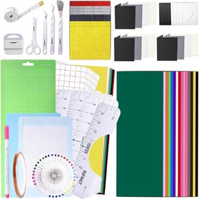 HAWERSI Ultimate Accessories and Supplies Bundle for Cricut Joy-123pcs Craft Starter Kit with Heat Transfer Vinyl, Adhesive Vinyl Sheets,Card Mat,Insert Cards,Weeding Tools Set,Beginner Gift Kit