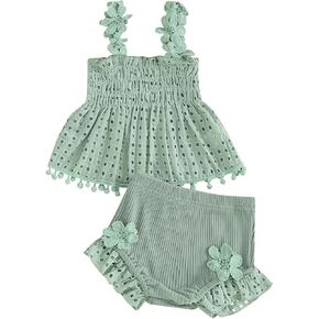 Chloefairy Newborn Baby Girl Summer Clothes Cutout Sleeveless Tank Tops Ruffle Shorts Set 2Pcs Infant Girls Summer Outfit