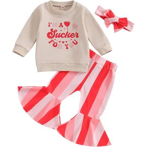 YINGISFITM Toddler Baby Girl Valentines Day Outfit Valentines Day Sweatshirt Long Sleeve Shirt Bell Bottoms Spring Clothes