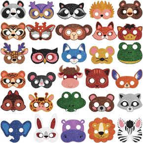 48 Pcs Animal Masks Safari Animal Face Mask for Kids Woodland Party Paper Masks for Kids Jungle Safari Theme Birthday Party Cosplay Dress up Party Favors Supplies, 24 Different Designs