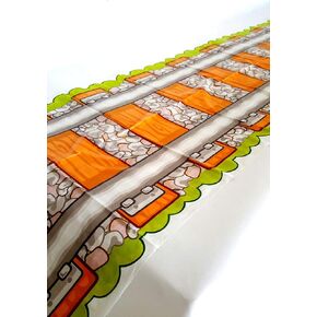 1 x Railroad Train Track Party Table Cover Tablecloth Runner, Reusable Plastic Table Cover for Kids Parties L86" x W17" Inches, by Playscene (1 Pack)