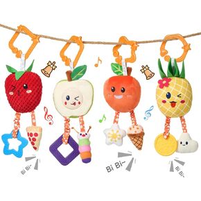 OR OR TU Baby Toys for 3 6 9 12 Months, Hanging Toys Fruit Rattles Infant Newborn Stroller Mobile Toys Car Seat Crib Plush Wind Chime for Boys Girls