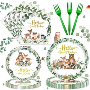 St. Patrick's Day Party Supplies Green Shamrocks Green Plaid Disposable Set Include Plates Napkins Cups Cutlery for St. Patrick's Day Decorations, Serve 24 Guests