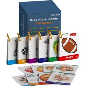 104 Kids & Toddler Flash Cards - 208 Sides - Learn Objects & Play Games Flashcards - Food Animal Toddler Learning Educational Toys Flash Cards 2 3 4 5 6 7 8
