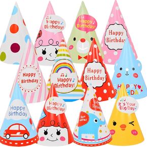 ADJOY 12 Pack Birthday Party Cone Hats, Birthday Paper Hats for Kids and Adults, Bulk Set in 12 Colors in Kuwait