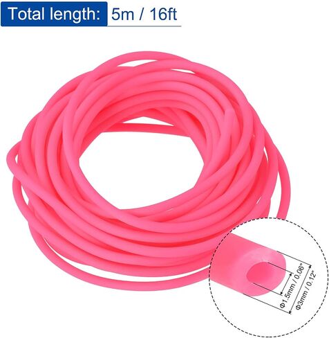 MECCANIXITY المطاط الحبل أنبوب 16ft 1/8 "ضياء 1/16" ثقب ضوء ارتفع الأحمر أنابيب جوفاء DIY بها بنفسك الحرفية الديكور القلائد سوار in Kuwait