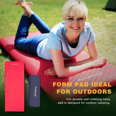 KingCamp Self Inflating Camping Sleeping Pad for Camping, 3.93 Thick Foam Air Mattress Camping Mat for Hiking,Travel, Tent, Red/Charcoal in Saudi Arabia