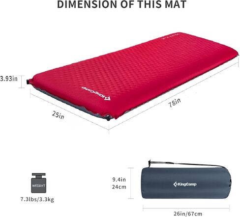 KingCamp Self Inflating Camping Sleeping Pad for Camping, 3.93 Thick Foam Air Mattress Camping Mat for Hiking,Travel, Tent, Red/Charcoal in Saudi Arabia