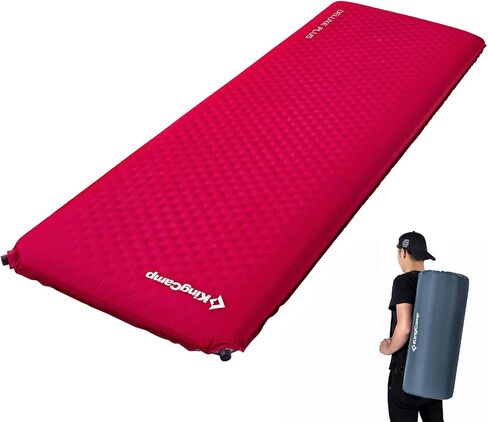 KingCamp Self Inflating Camping Sleeping Pad for Camping, 3.93 Thick Foam Air Mattress Camping Mat for Hiking,Travel, Tent, Red/Charcoal in Saudi Arabia