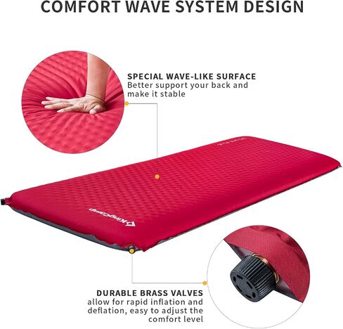 KingCamp Self Inflating Camping Sleeping Pad for Camping, 3.93 Thick Foam Air Mattress Camping Mat for Hiking,Travel, Tent, Red/Charcoal in Saudi Arabia
